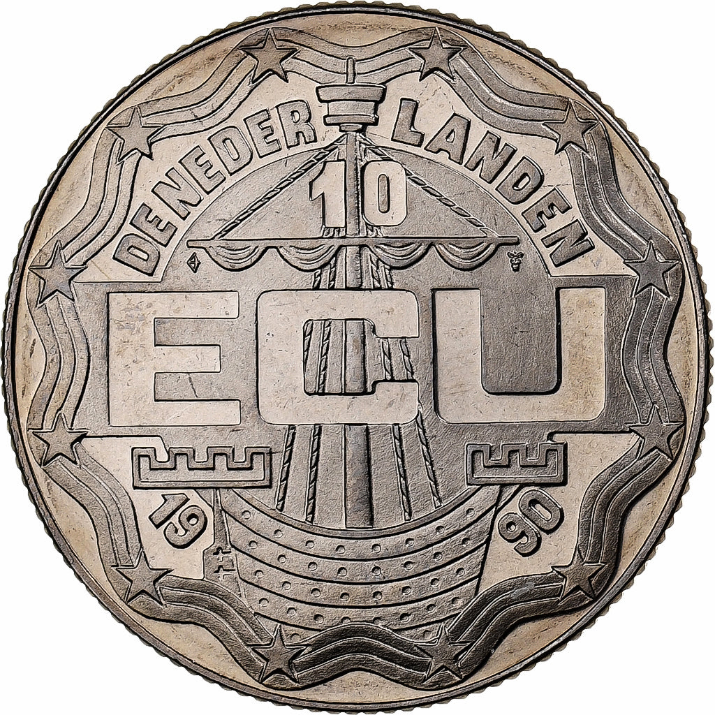 Netherlands, 10 Ecu, 1990, Geert Groote, Copper-nickel, MS(65-70)