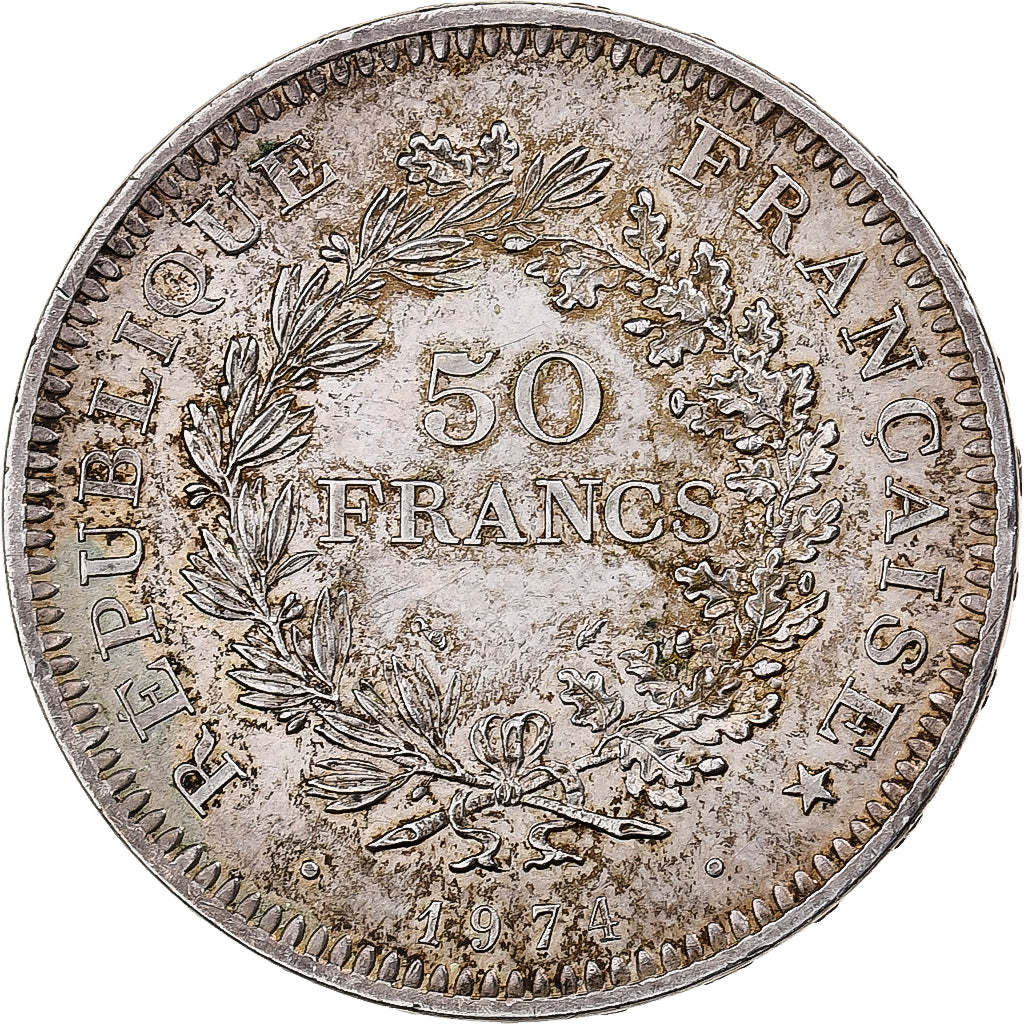 France, 50 Francs, Hercule, 1974, Avers 20 francs, Silver, AU(50-53)