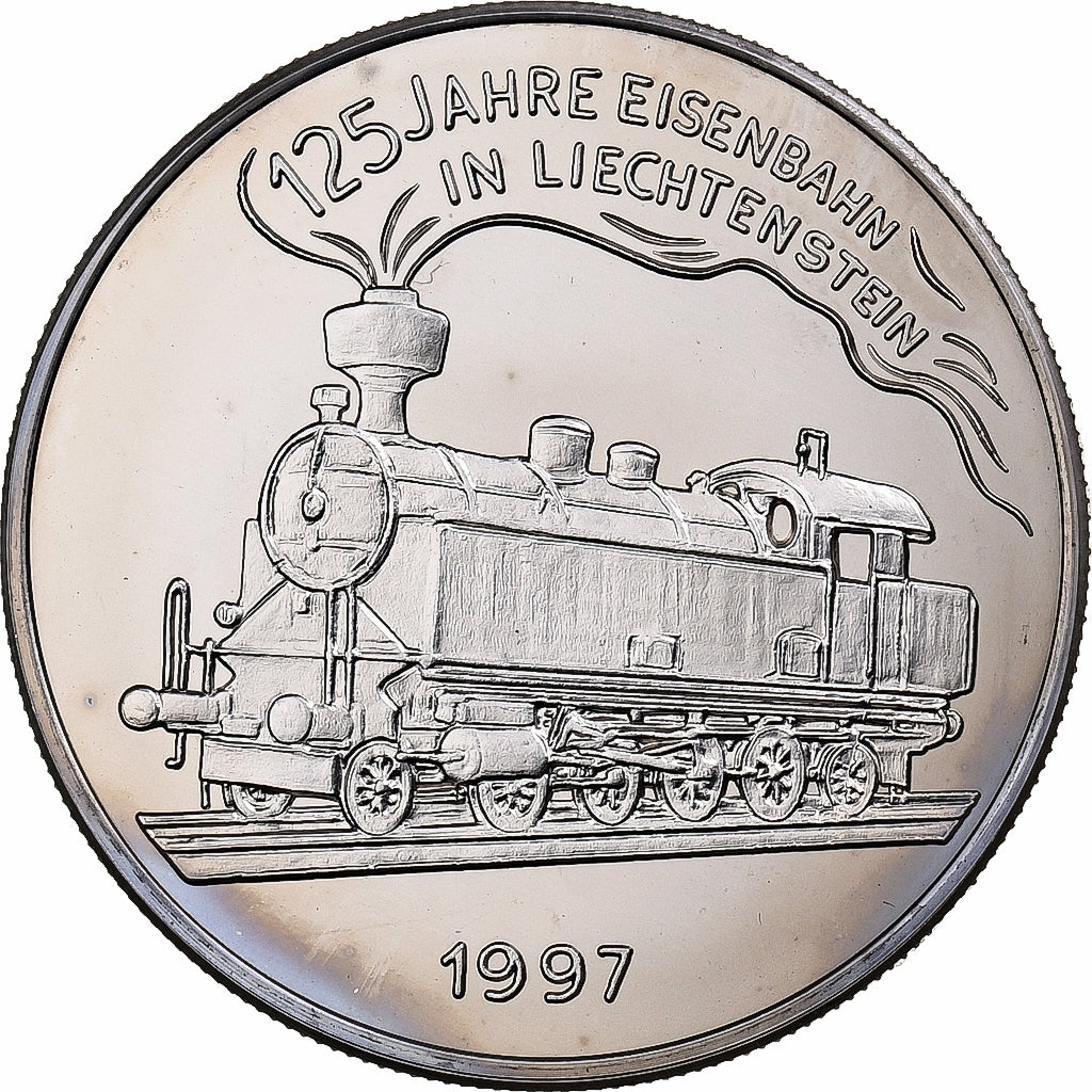 Liechtenstein, 5 Euro, 125 Jahre Eisenbahn, 1997, Copper-nickel, Proof