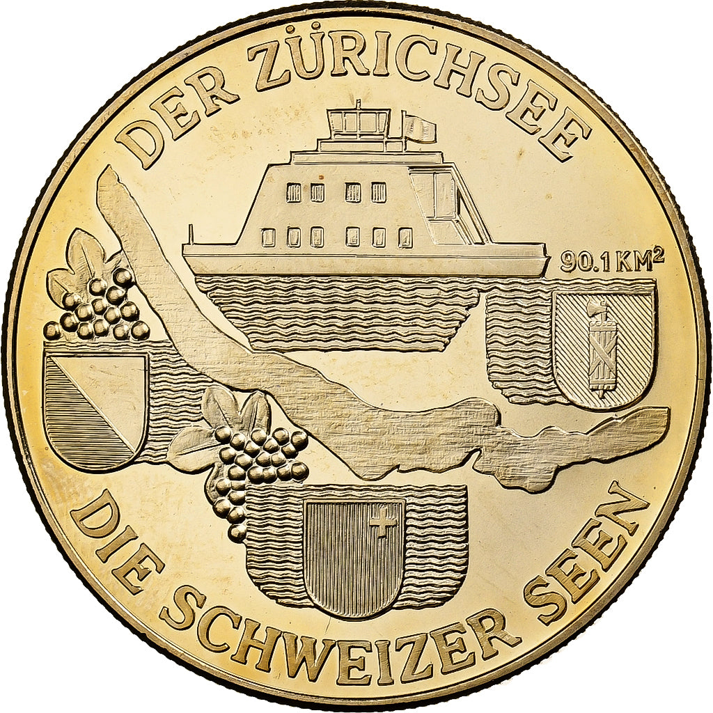 Zwitserland, Medaille, Der Zürichsee, Die Schweizer Seen, Copper-Nickel Gilt