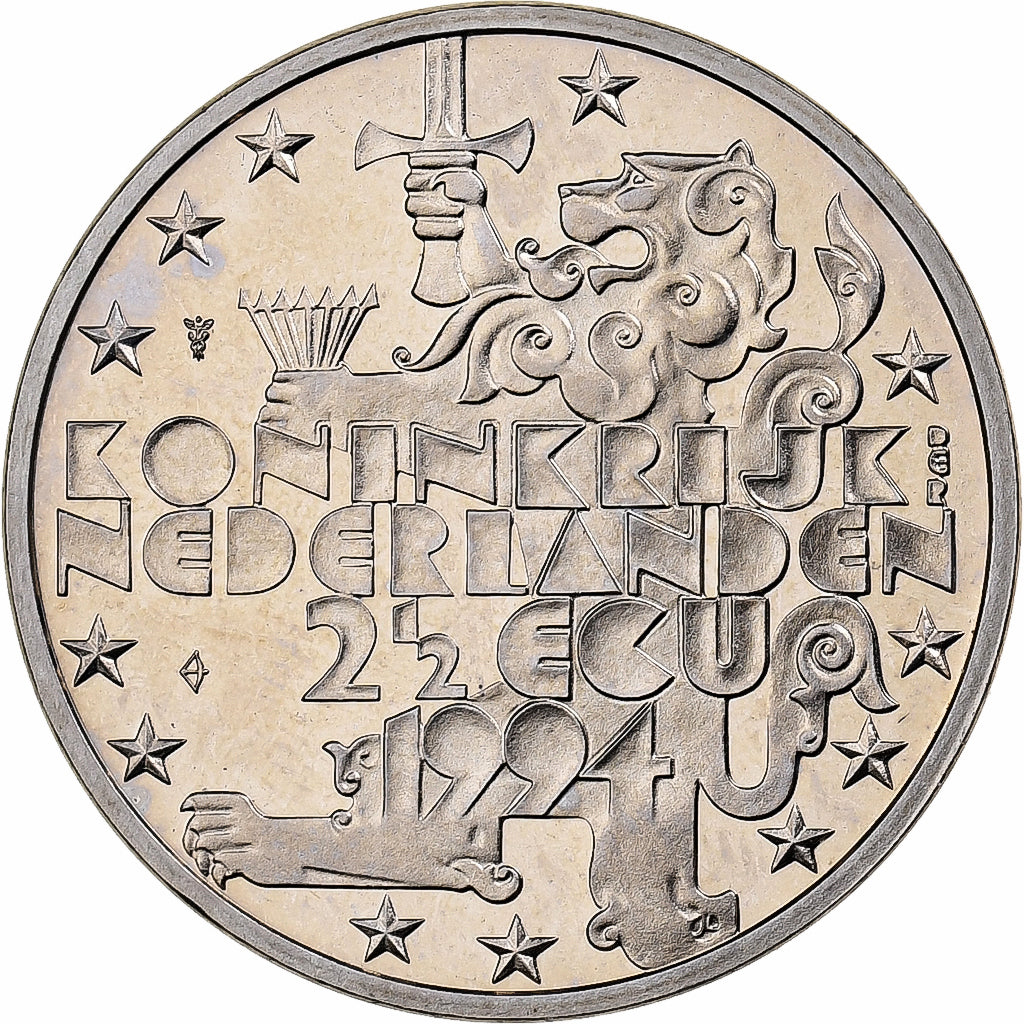 Países Baixos, 2 1/2 Ecu, Franklin Roosevelt, 1994, Cobre-níquel, MS(65-70)