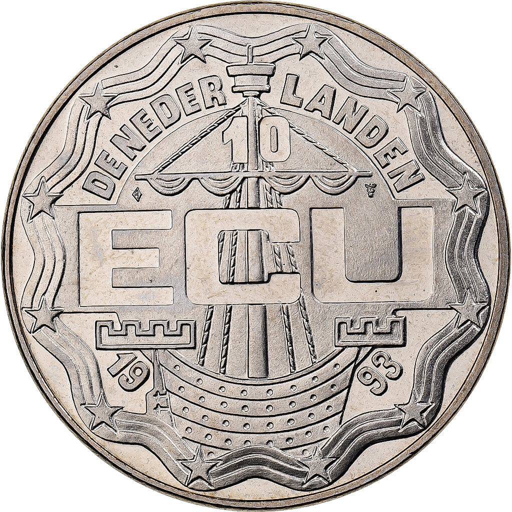 Netherlands, 10 Ecu, 1993, Leeghwater, Copper-nickel, MS(65-70)
