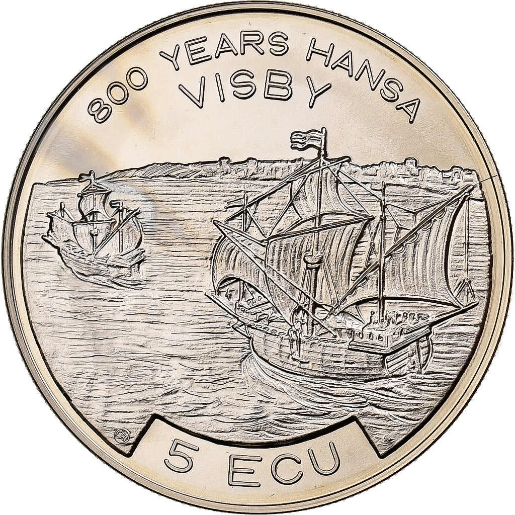 Svezia, 5 Ecu, 1994, 800 Years Hansa Visby, Rame-nichel, FDC, KM:17