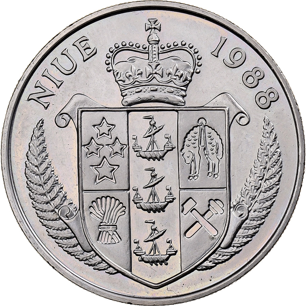 Niue, 5 Dollars, 1988, Franz Beckenbauer, Copper-nickel, MS(63), KM:12