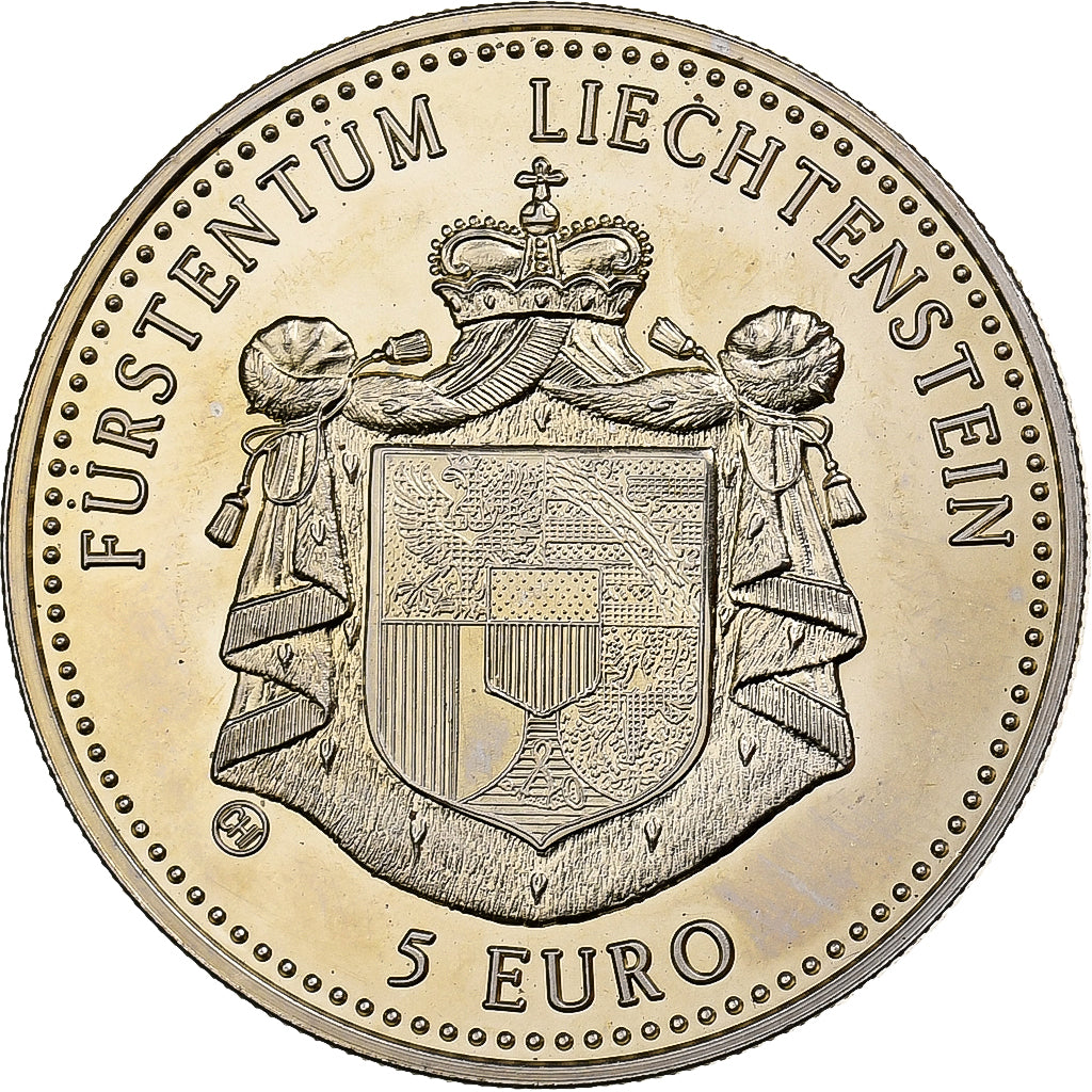 Liechtenstein, 5 Euro, 125 Jahre Eisenbahn, 1997, Copper-nickel, Proof, MS(63)