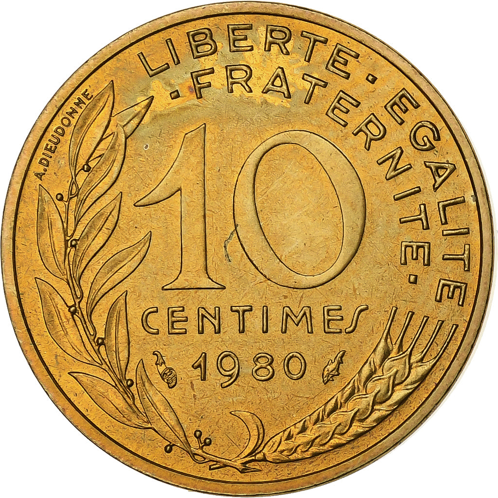 Frankrijk, 10 Centimes, Marianne, 1980, Paris, Lagriffoul, Aluminum-Bronze, FDC