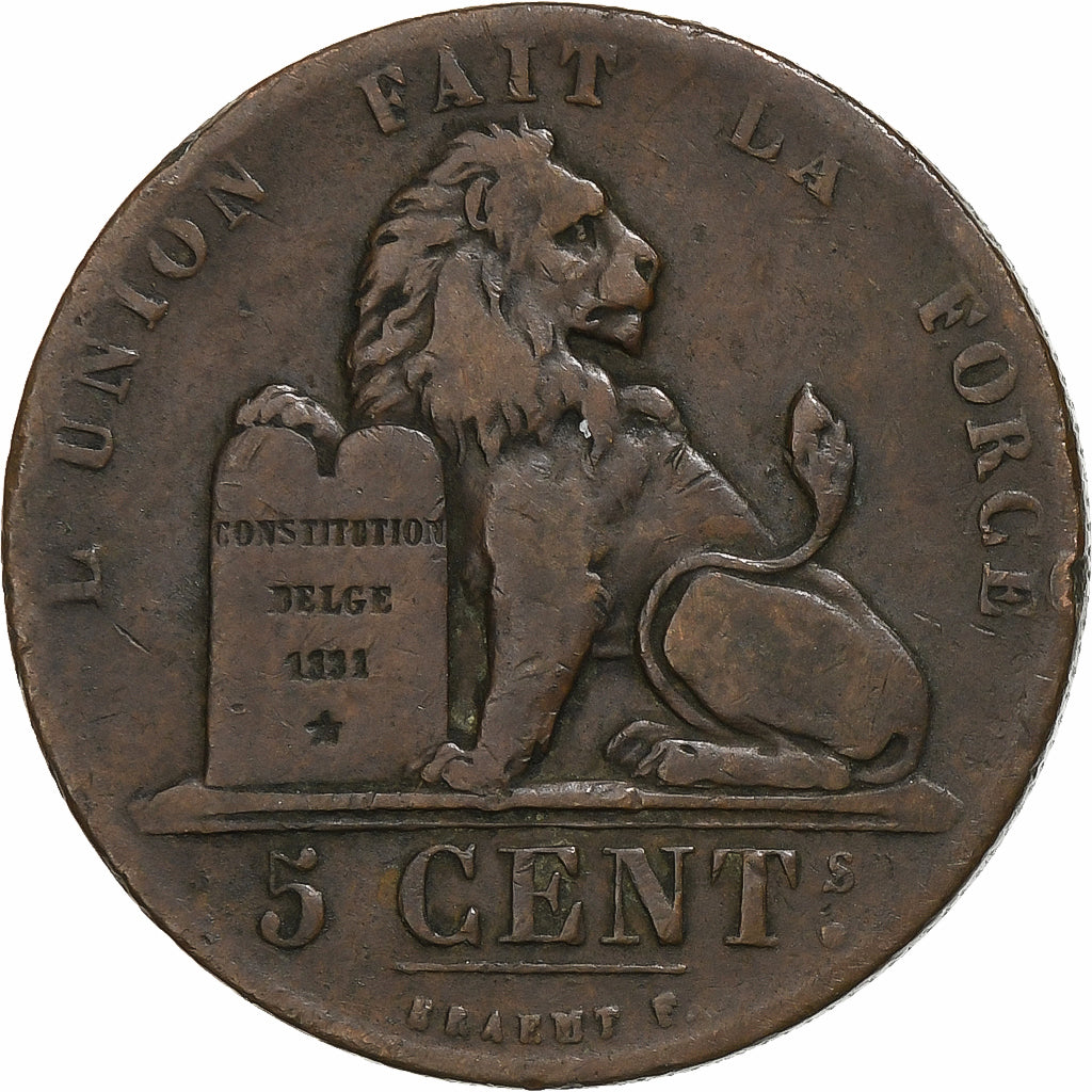 Belgium, Leopold I, 5 Centimes, 1852, Copper, VF(30-35), KM:5.1