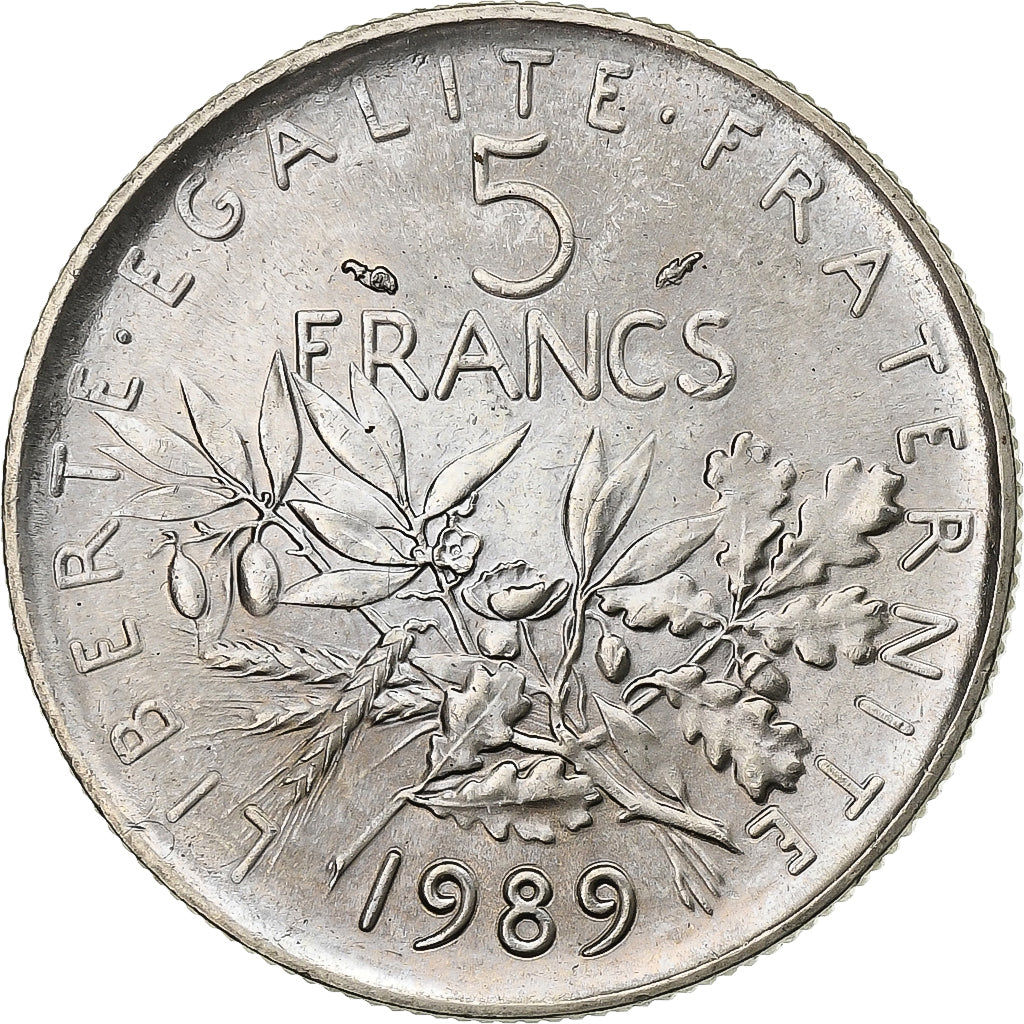 Francja, 5 Francs, Semeuse, 1989, Paris, FDC, Nikiel powlekany miedzią i