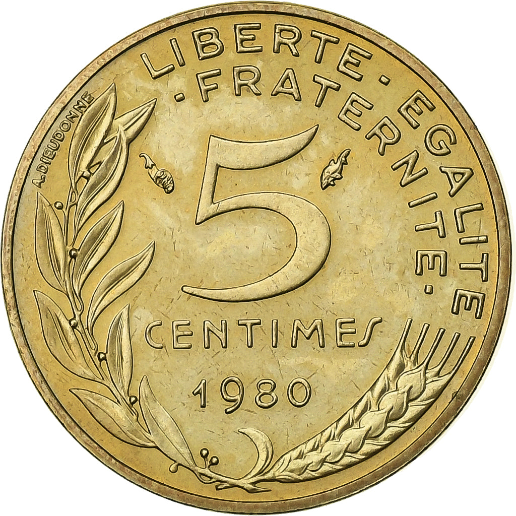Francia, 5 Centimes, Marianne, 1980, Paris, Lagriffoul, Alluminio-bronzo, FDC