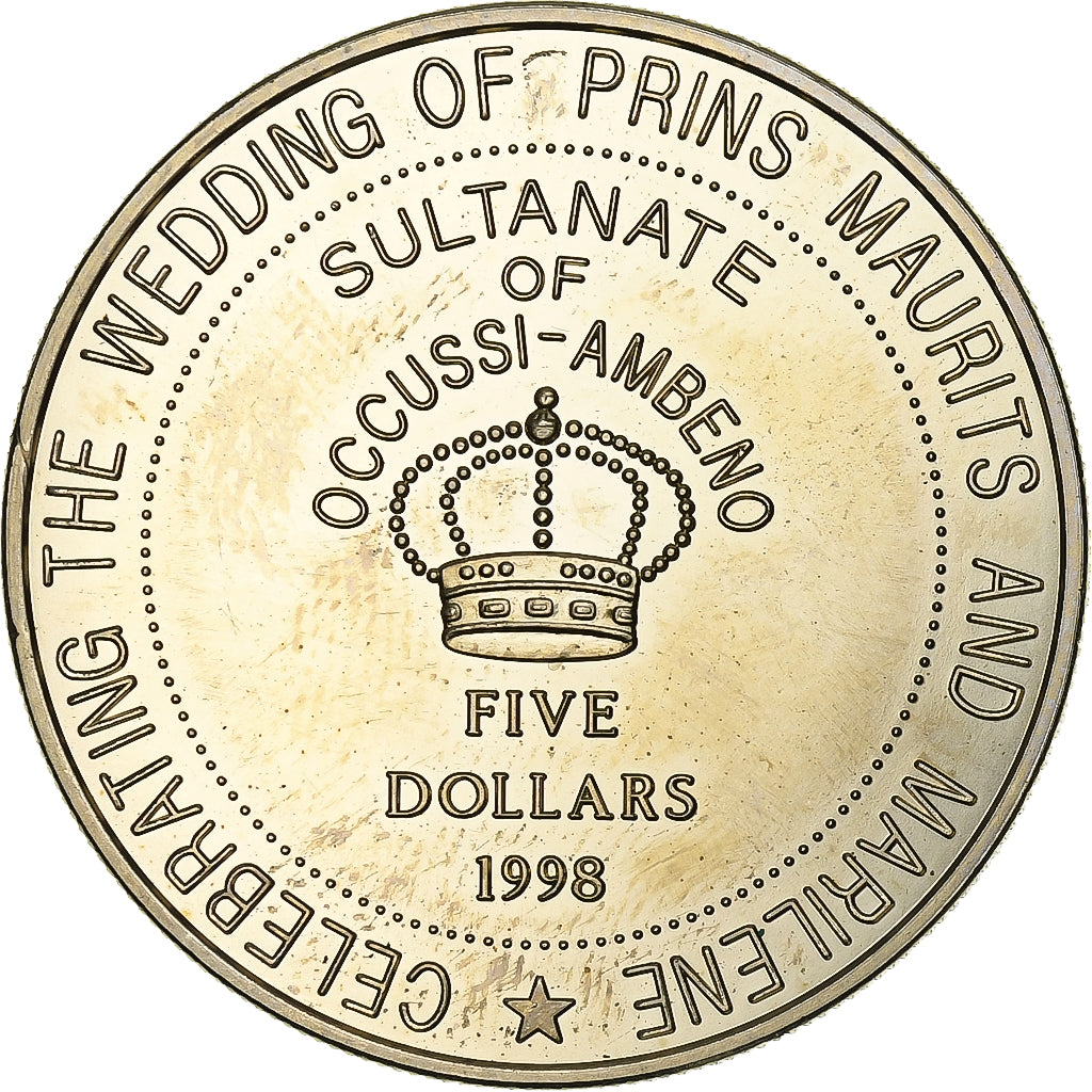 Holandia, 5 Dollars, 1998, Wedding of Prins Maurits and Marilene, Miedź-Nikiel