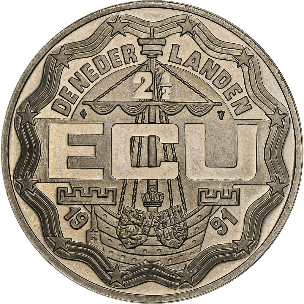 Holandia, Beatrix, 2-1/2 ECU, 1991, Utrecht, Miedź-Nikiel, MS(64), KM:36