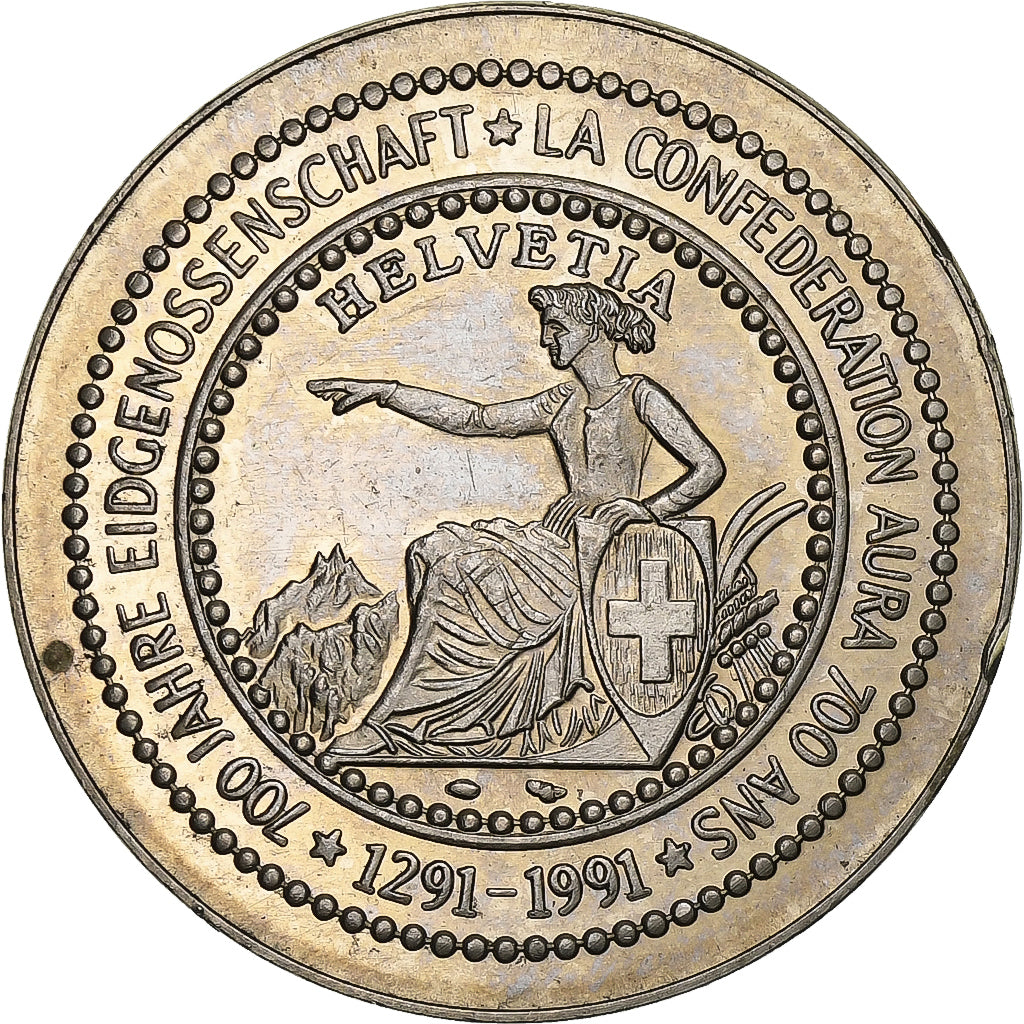 Zwitserland, Medaille, 700 Ans de la Confédération, 1991, Copper-Nickel Gilt