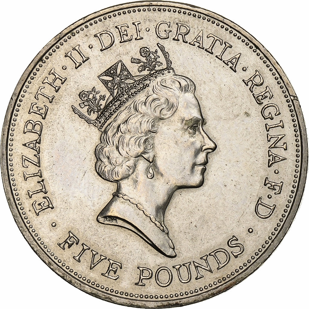 Great Britain, Elizabeth II, 5 Pounds, 1990, Copper-nickel, AU(50-53), KM:962
