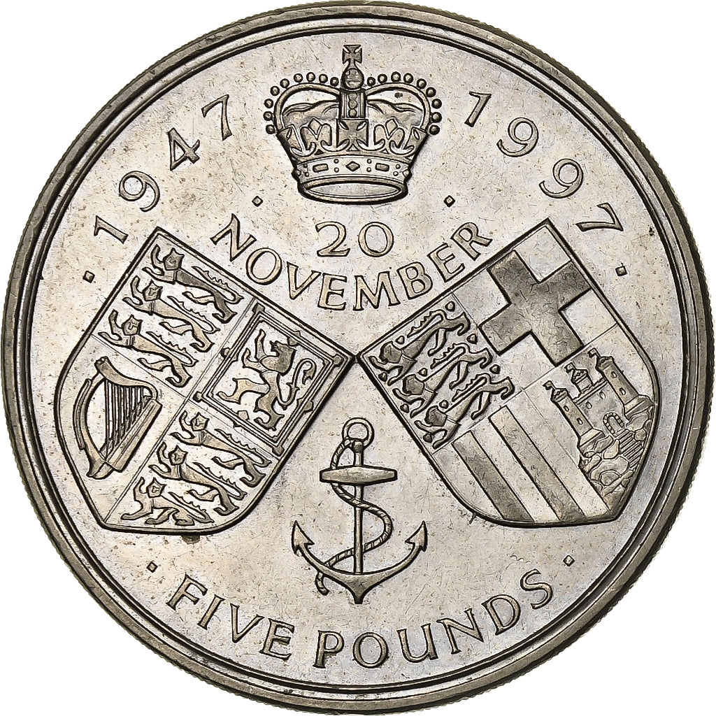 Great Britain, Elizabeth II, 5 Pounds, 1997, Copper-nickel, AU(55-58), KM:977