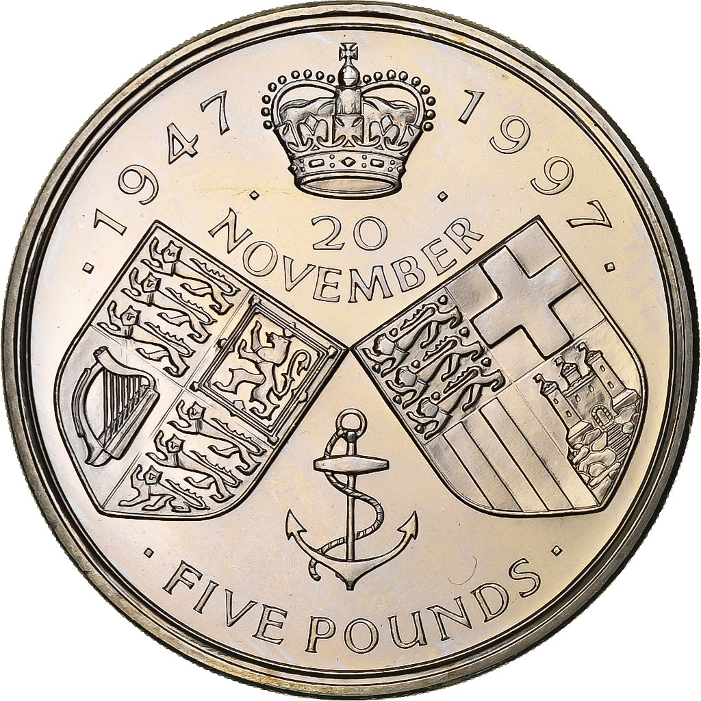 Great Britain, Elizabeth II, 5 Pounds, 1997, Copper-nickel, MS(65-70), KM:977