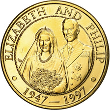 TURKS & CAICOS ISLANDS, Elizabeth II and Philip, 5 Crowns, 1997, Copper-Nickel