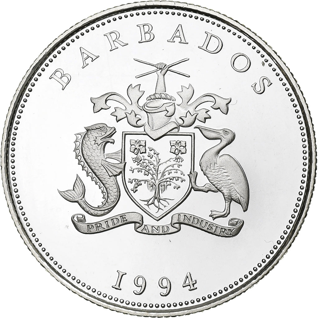 Barbados, Queen Mother, Dollar, 1994, Proof, Prata, MS(64)