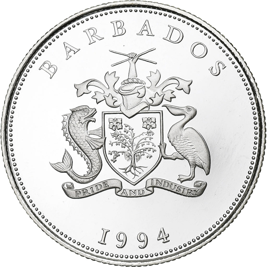 Barbados, Queen Mother, Dollar, 1994, PP, Silber, UNZ+
