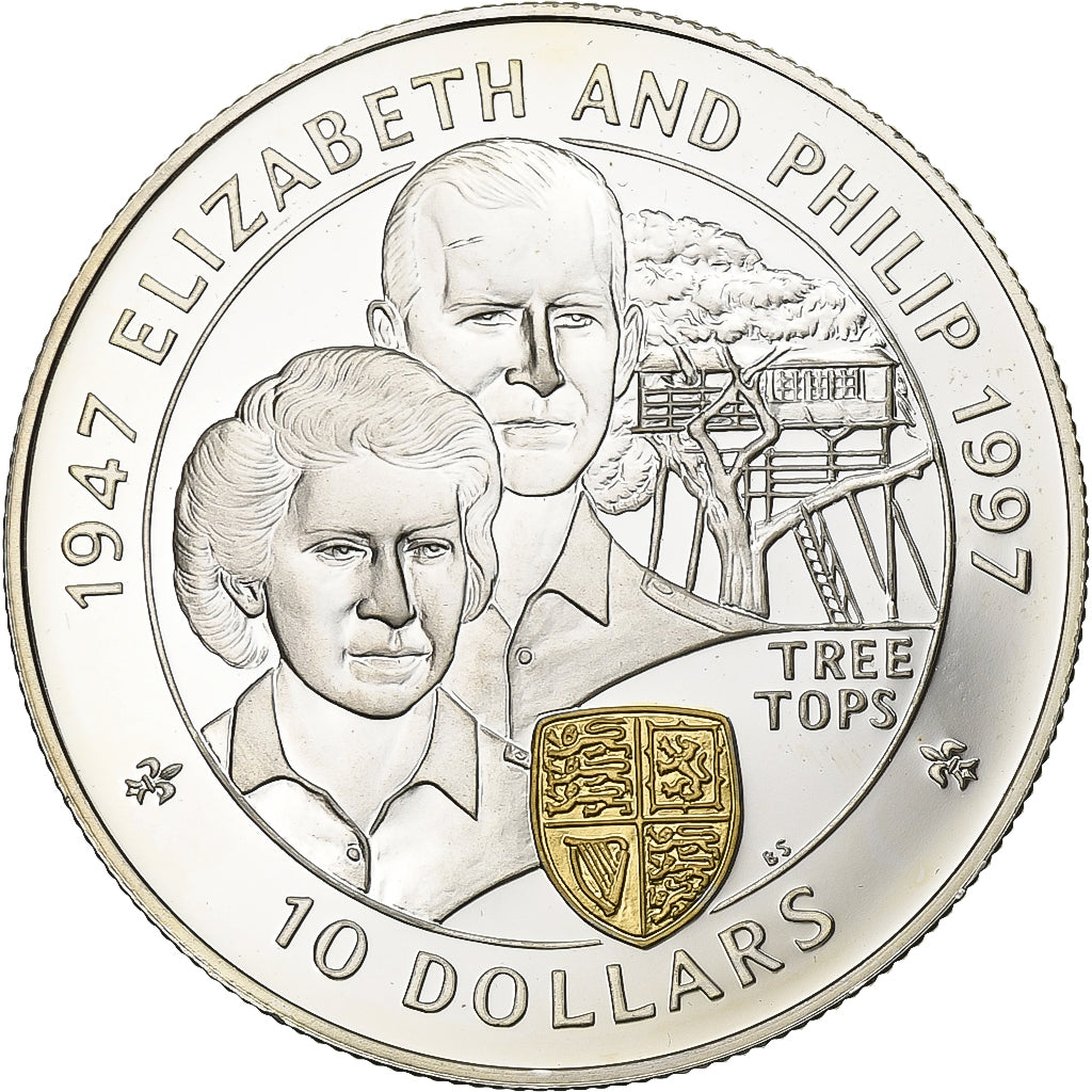 Fiji, Elizabeth II, 10 Dollars, 1997, Golden Wedding, Silver, MS(64)