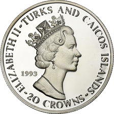 TURKS & CAICOS ISLANDS, Elizabeth II, 20 Crowns, 1993, Proof, Silver, MS(65-70)