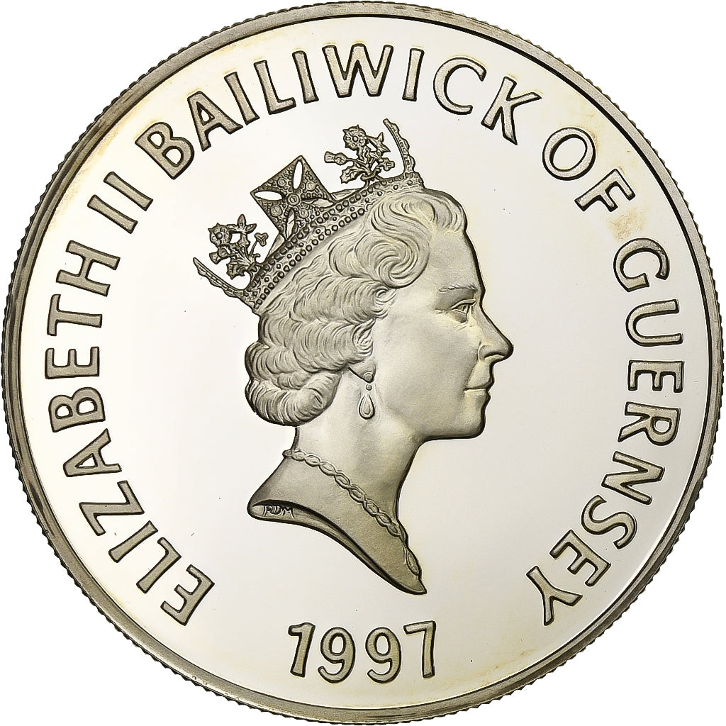 Guernsey, Elizabeth II, 5 Pounds, 1997, British Royal Mint, Plata, FDC, KM:108a