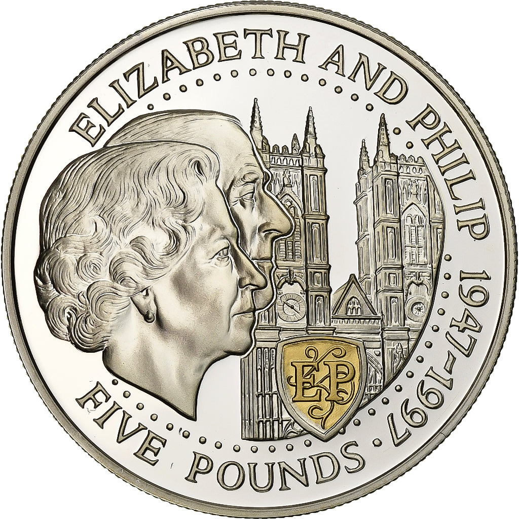 Guernsey, Elizabeth II, 5 Pounds, 1997, British Royal Mint, Plata, FDC, KM:108a