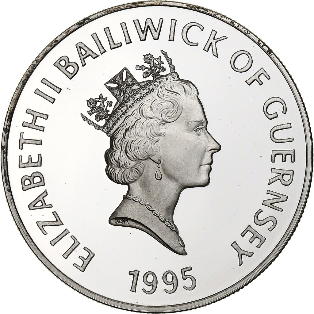 Guernsey, Elizabeth II, 5 Pounds, 1995, British Royal Mint, Zilver, FDC