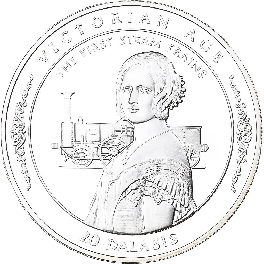 GAMBIA, THE, 20 Dalasis, The First Steam Trains, 1996, Silver, MS(65-70)