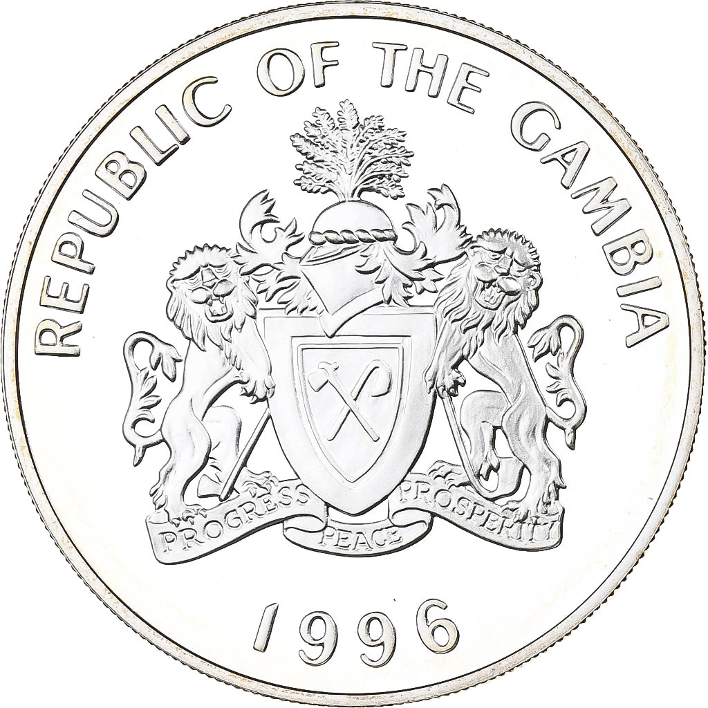 GAMBIA, THE, 20 Dalasis, The First Steam Trains, 1996, Silver, MS(65-70)
