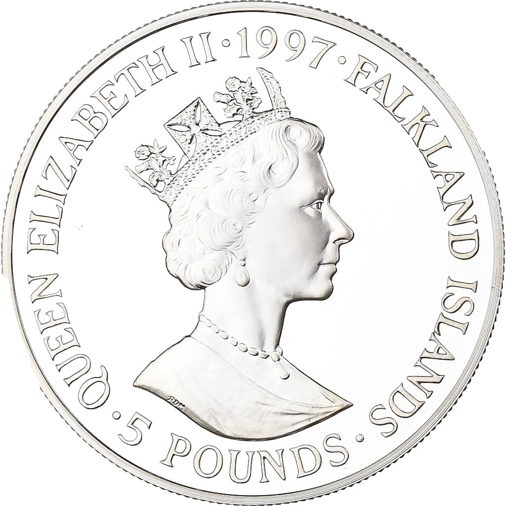 Falkland Islands, Elizabeth II, 5 Pounds, 1997, Silver, MS(65-70)