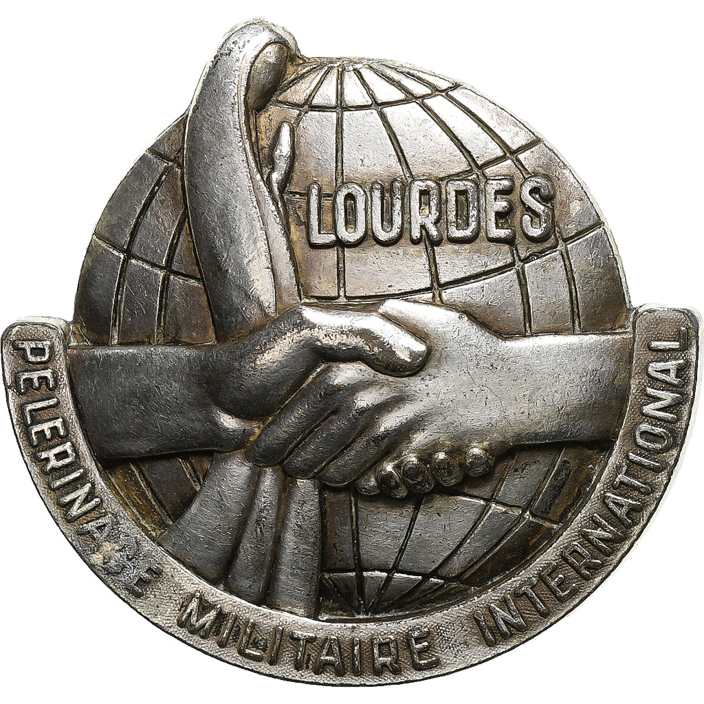 Francia, Broche, Lourdes, Pèlerinage Militaire International, Silvered Metal