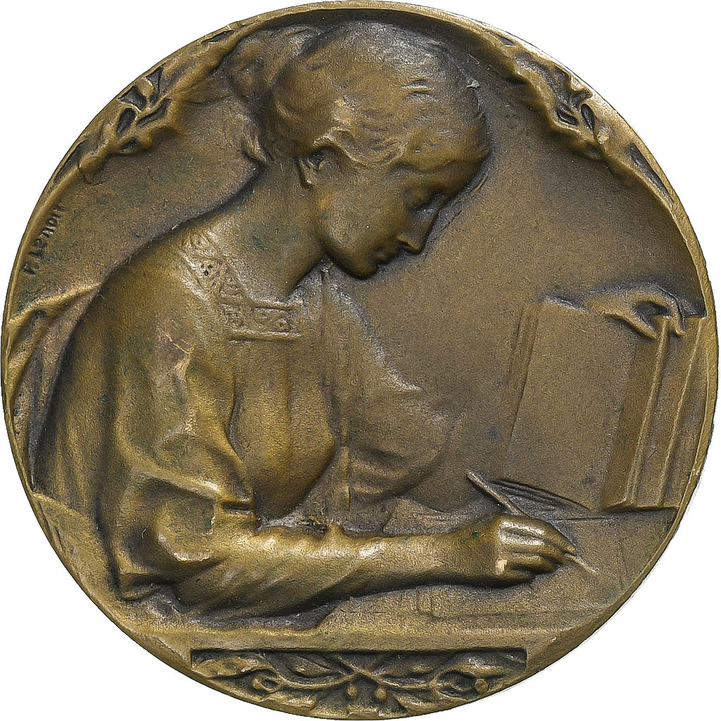 France, Médaille, Art Nouveau, L'Ecriture, Bronze, SUP, Lenoir