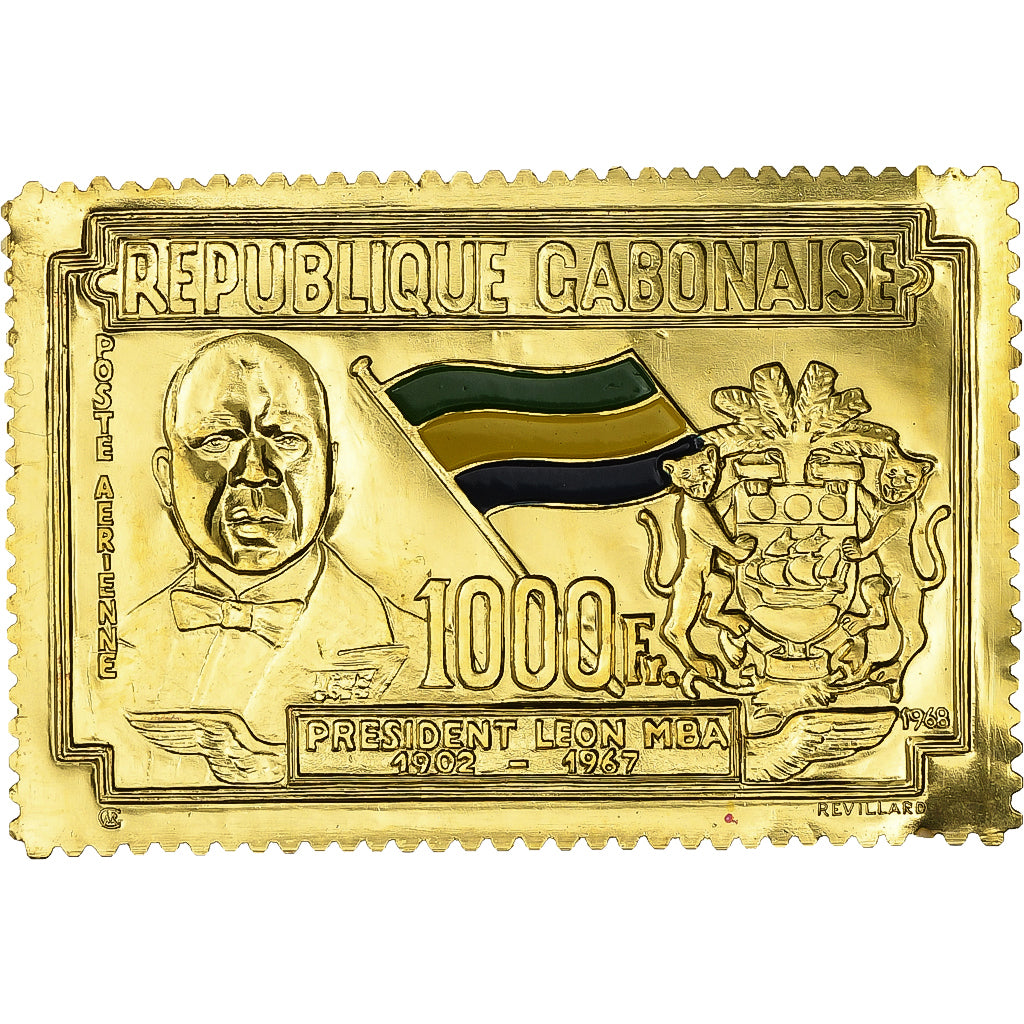Gabon, Timbre, Anniversaire de la Mort du Président Léon Mba, 1968, Or, FDC