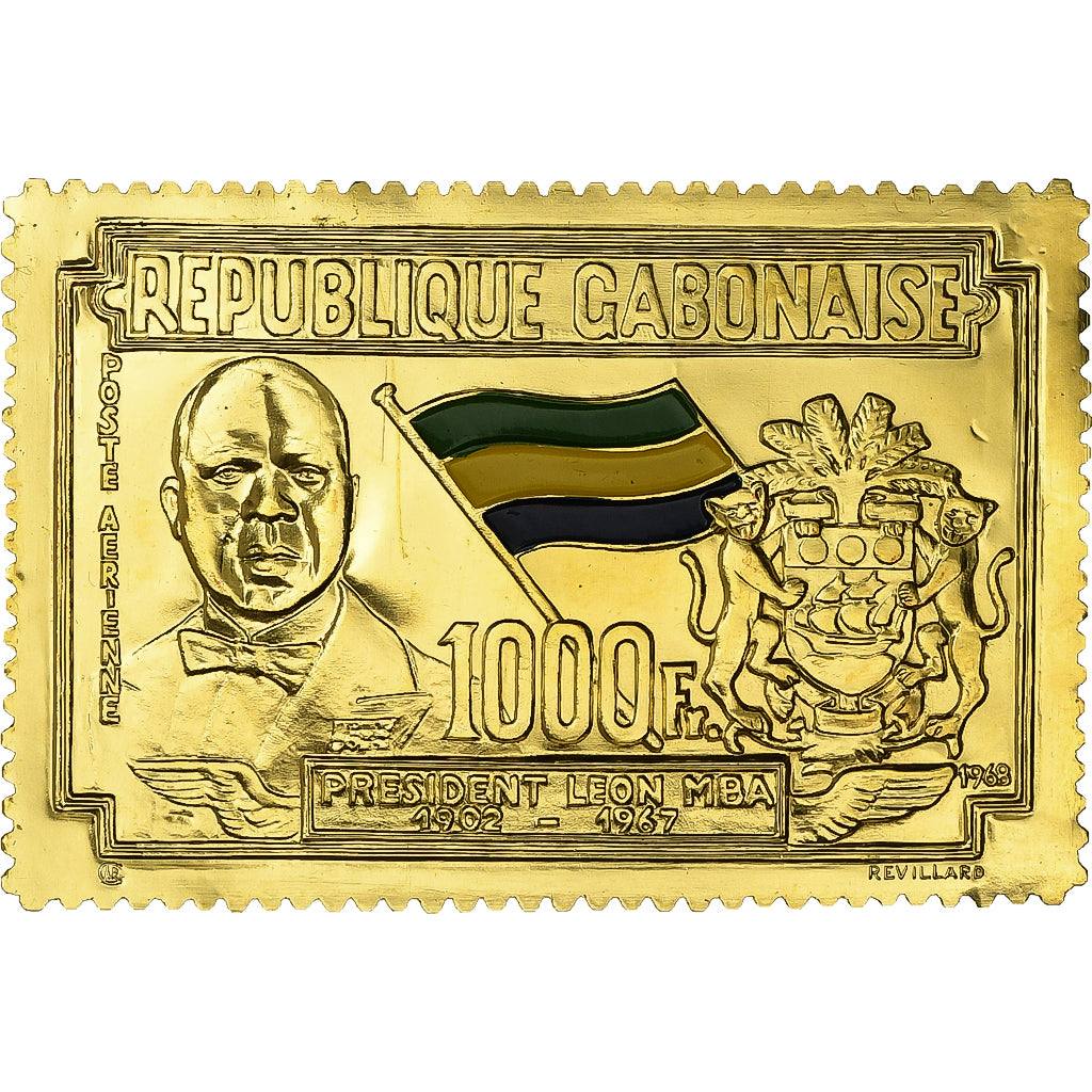 Gabon, Timbre, Anniversaire de la Mort du Président Léon Mba, 1968, Or, FDC