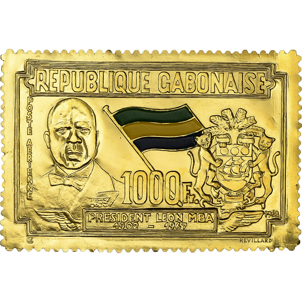 Gabon, Timbre, Anniversaire de la Mort du Président Léon Mba, 1968, Gold