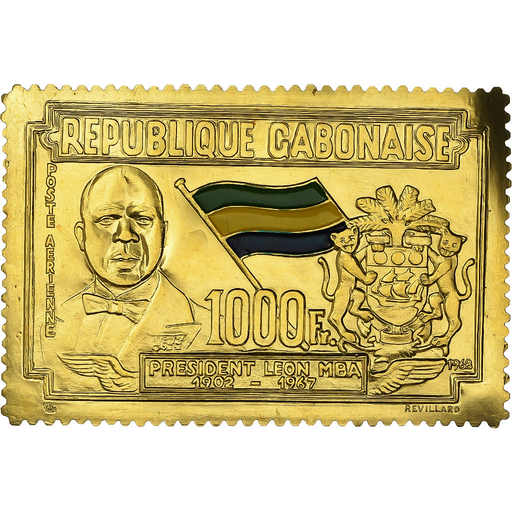 Gabun, Timbre, Anniversaire de la Mort du Président Léon Mba, 1968, Gold, STGL