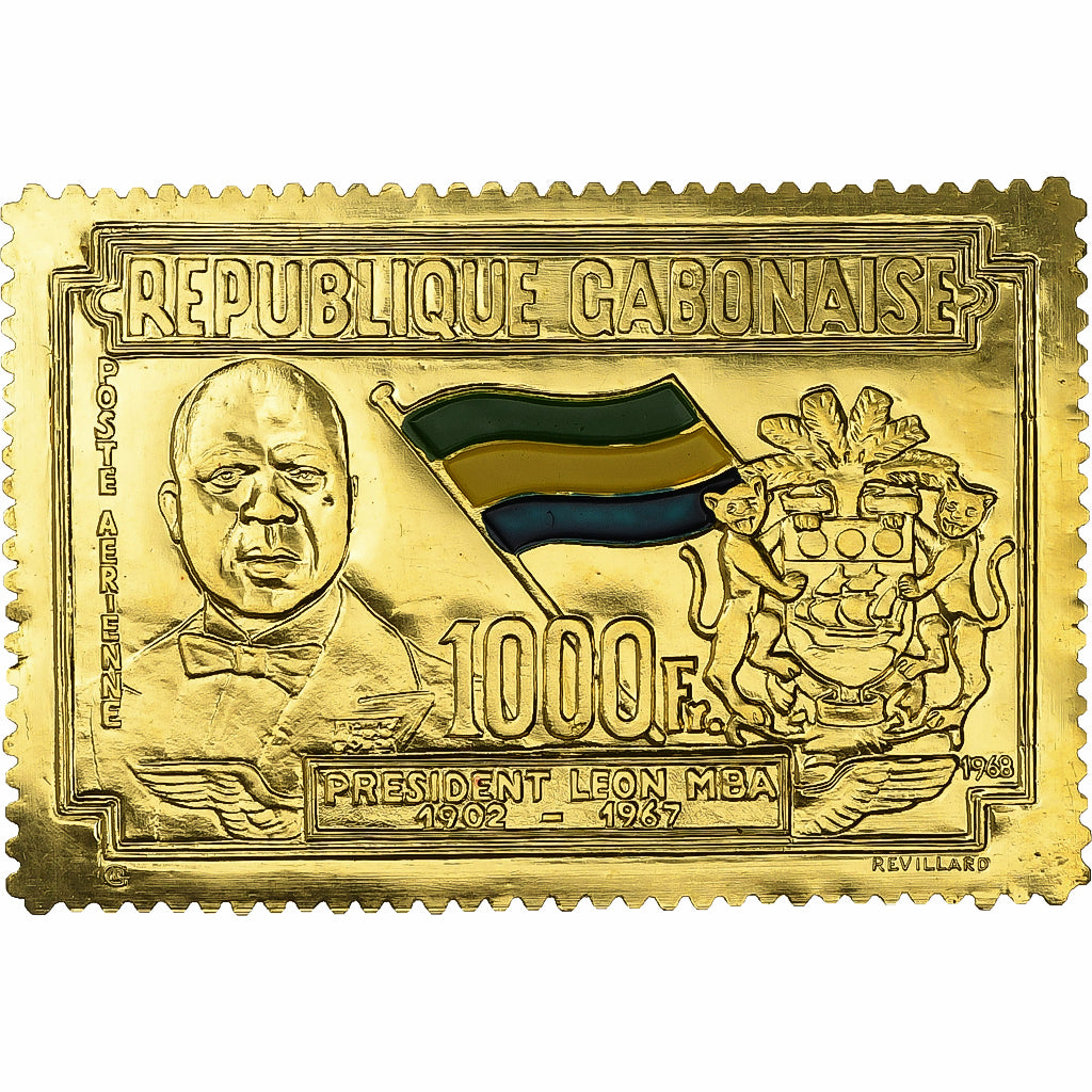 Gabon, Timbre, Anniversaire de la Mort du Président Léon Mba, 1968, Gold