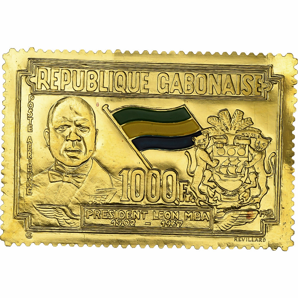 Gabun, Timbre, Anniversaire de la Mort du Président Léon Mba, 1968, Gold, STGL