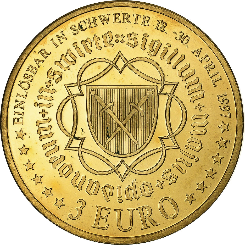 Alemanha, 3 Euro, 1997, Schwerte, Cuproníquel Alumínio, AU(55-58)