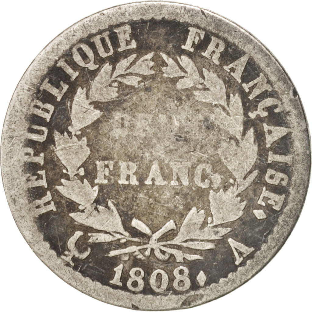 Moneda, Francia, Napoléon I, 1/2 Franc, 1808, Paris, BC, Plata, KM:680.1