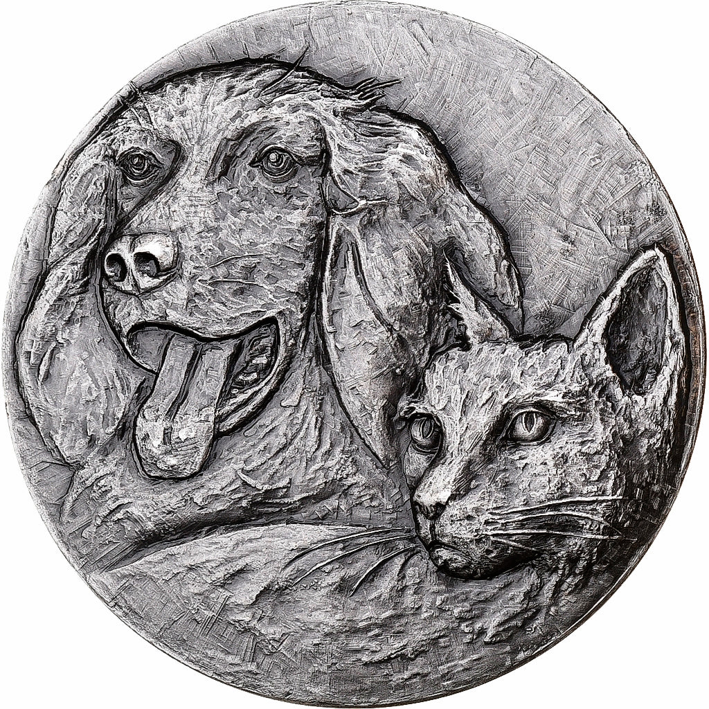 France, Medal, Chien et Chat, 1977, Silvered bronze, AU(55-58)