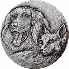 France, Medal, Chien et Chat, 1977, Silvered bronze, AU(55-58)