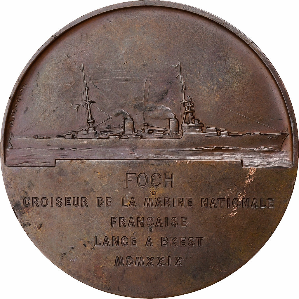 França, medalha, Croiseur Foch, 1929, Bronze, Morlon, AU(50-53)