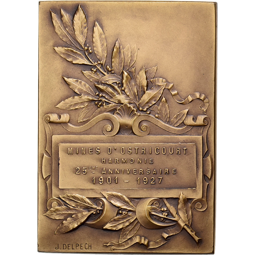 Francia, medaglia, Mines d'Ostricourt, Harmonie, 1927, Bronzo, Delpech, SPL