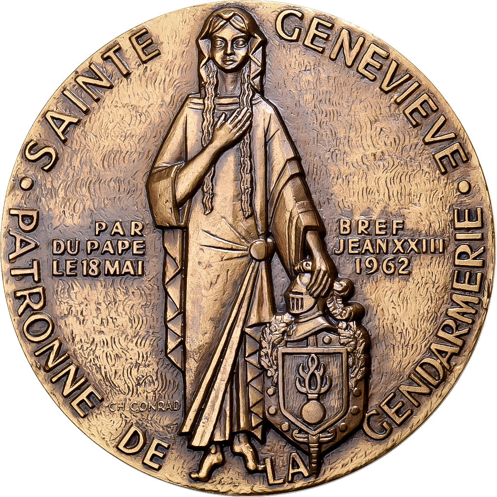 Francja, medal, Sainte Geneviève, Patronne de la Gendarmerie, 1962, Brązowy