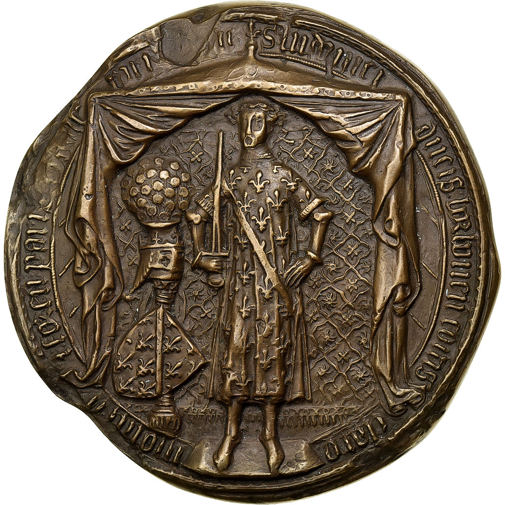 France, Medal, grand Sceau de Louis II Duc de Bourbon, 1977, Bronze, AU(55-58)