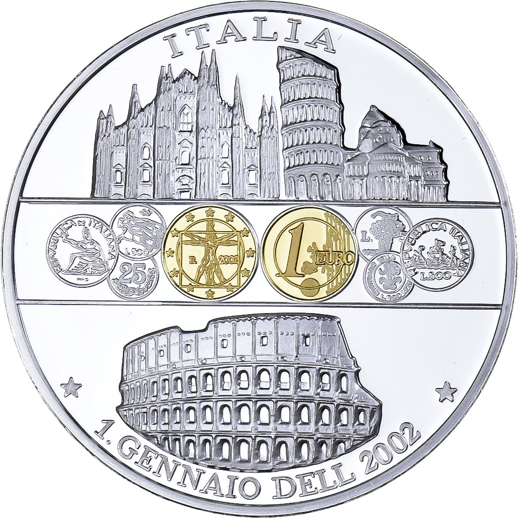 Italy, Medal, Adoption de l'Euro, 2002, Silver Plated Copper, MS(64)