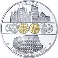 Italy, Medal, Adoption de l'Euro, 2002, Silver Plated Copper, MS(64)