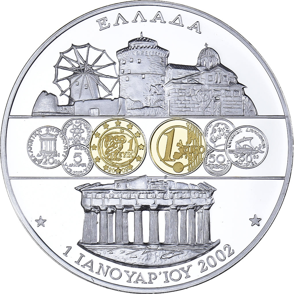 Grecia, medaglia, Adoption de l'Euro, 2002, Rame placcato argento, SPL+