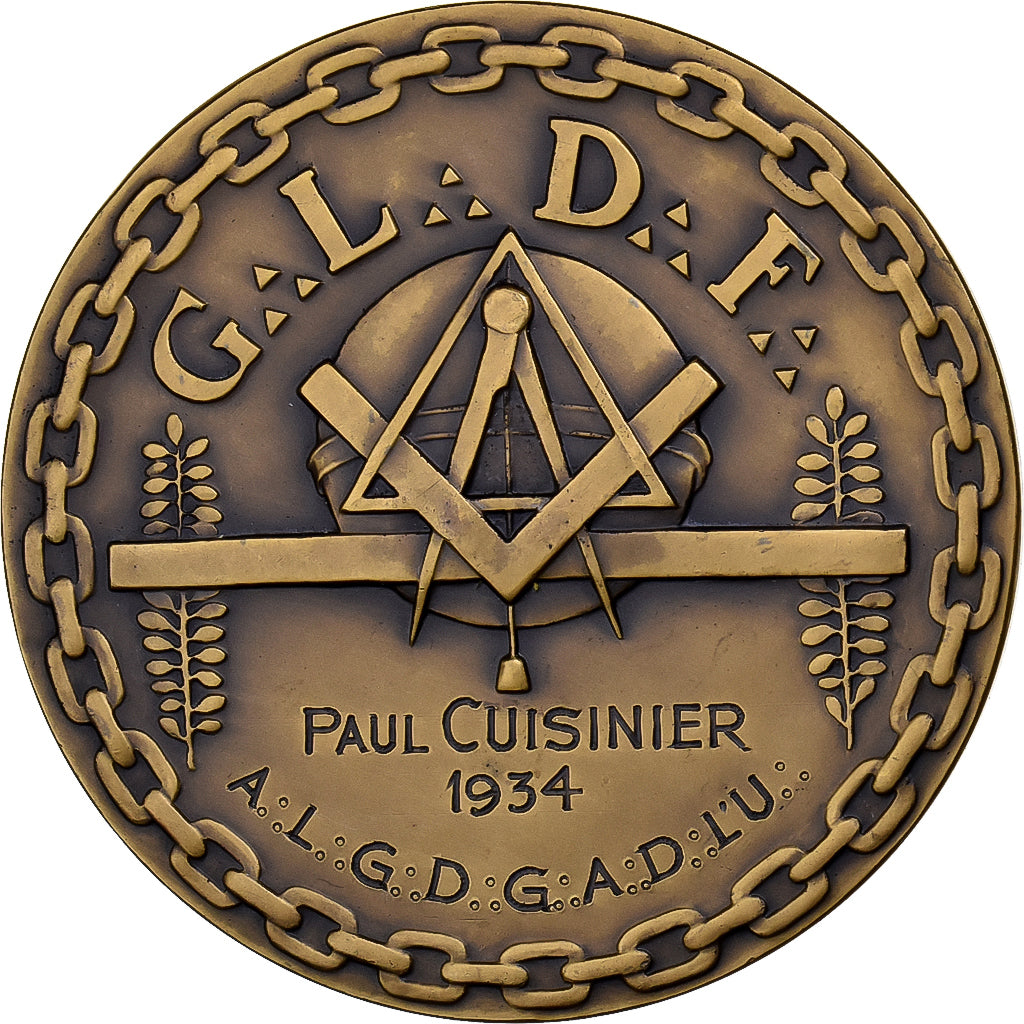 França, medalha, Grande Loge de France, 1934, Bronze, Dautel, MS(63)